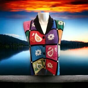 Belle Pointe‎ Women's Sz L Vintage Knit Sweater Vest Colorblock Embroidered
